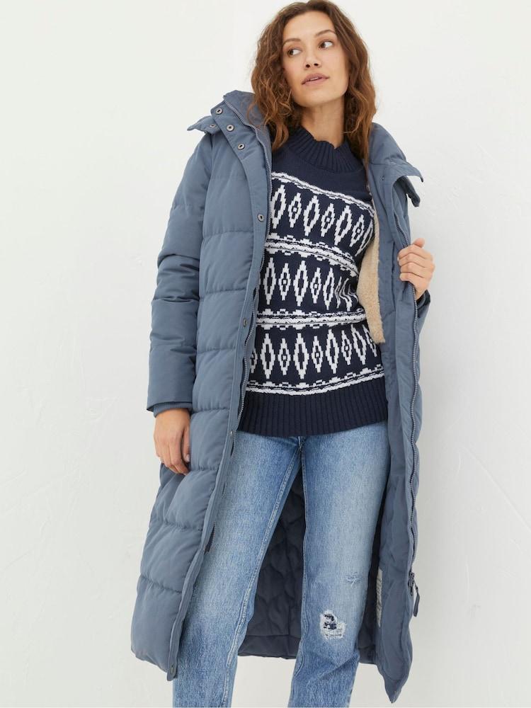 fat face Blue Harley Long Puffer Coat
