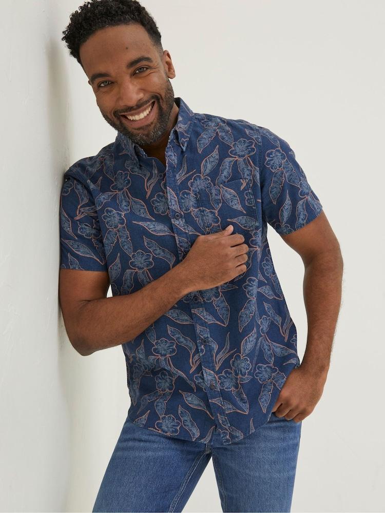 Fat Face Blue Hibiscus Print Shirt