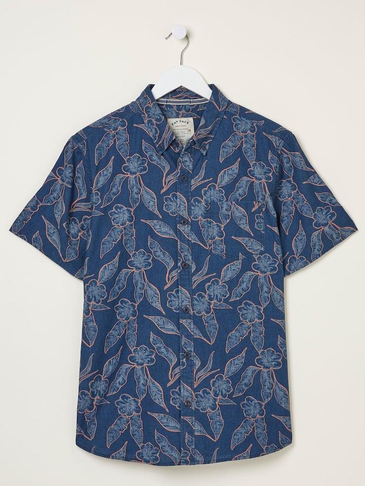fat face Blue Hibiscus Print Shirt