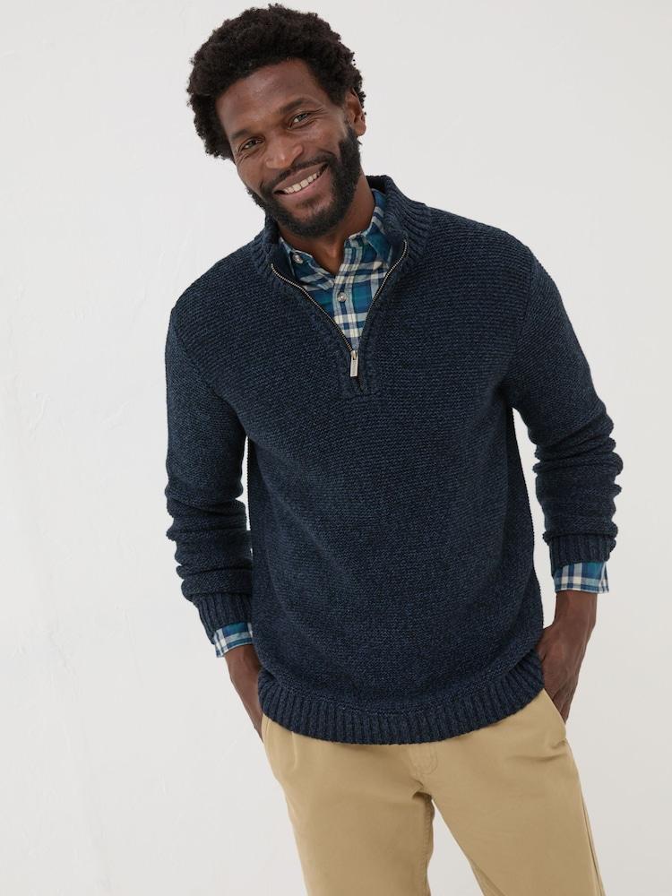 Fat Face Blue Hove Knitted Half Neck Jumper
