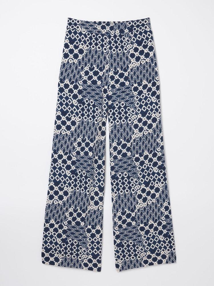 fat face Blue Isla Patchwork Geo Wide Leg Trousers