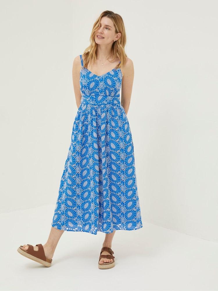 Fat Face Blue Jayden Broderie Midi Dress