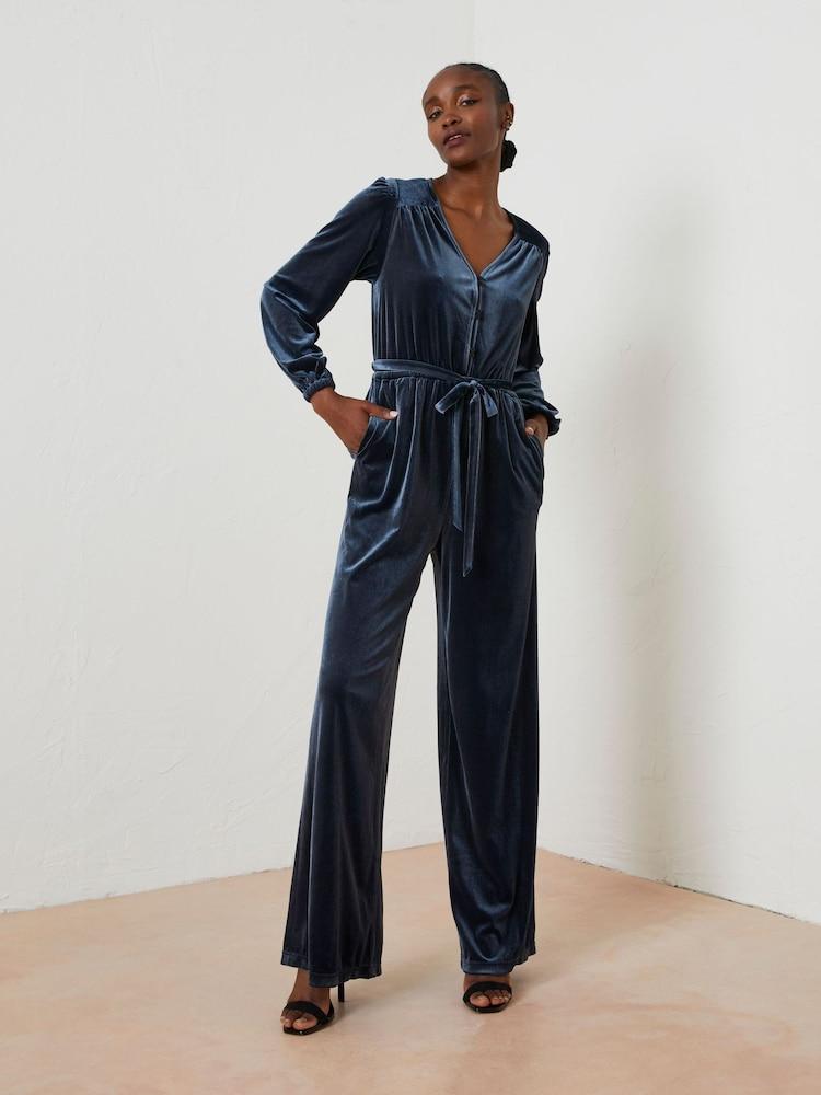 Fat Face Blue Juniper Velvet Jumpsuit