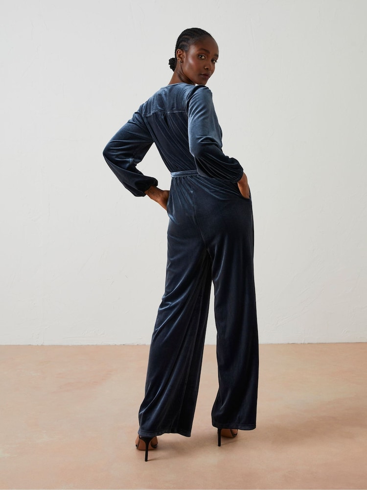 Fat Face Blue Juniper Velvet Jumpsuit