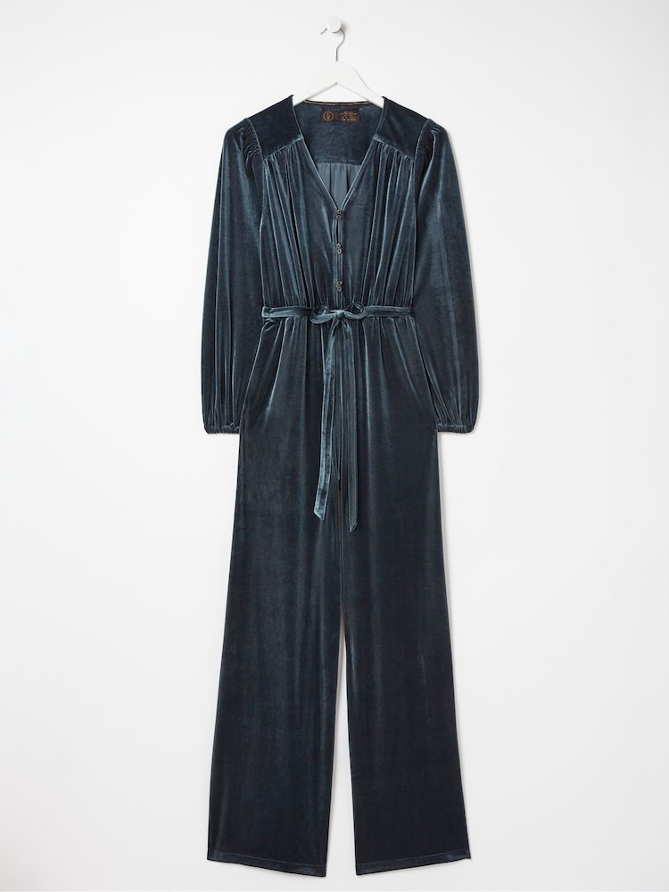 fat face Blue Juniper Velvet Jumpsuit