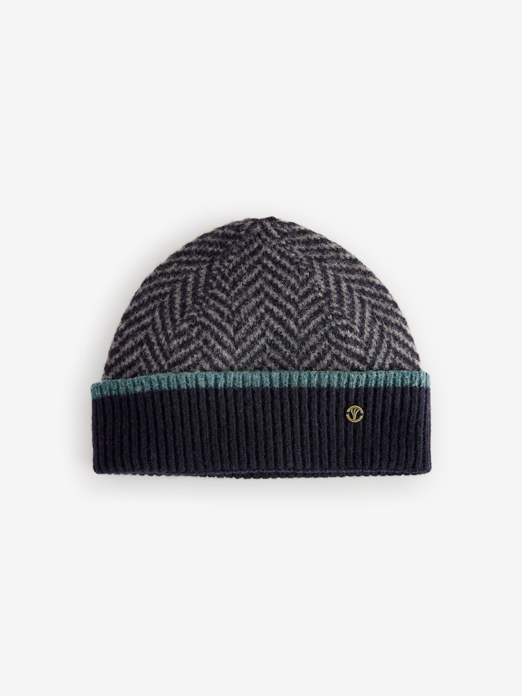 fat face Blue Lambswool Beanie Hat