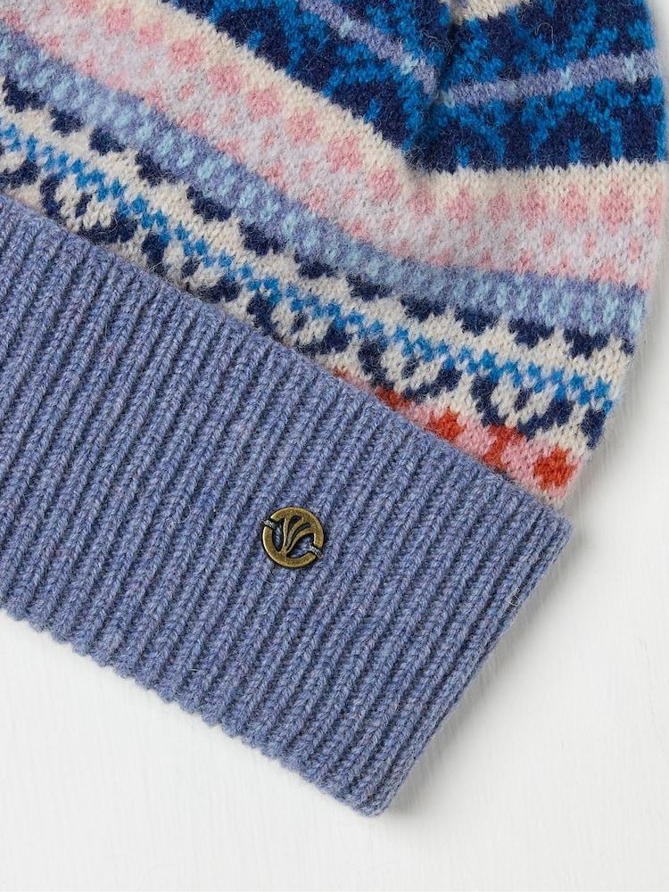Fat Face Blue Lambswool Fairisle Beanie Hat