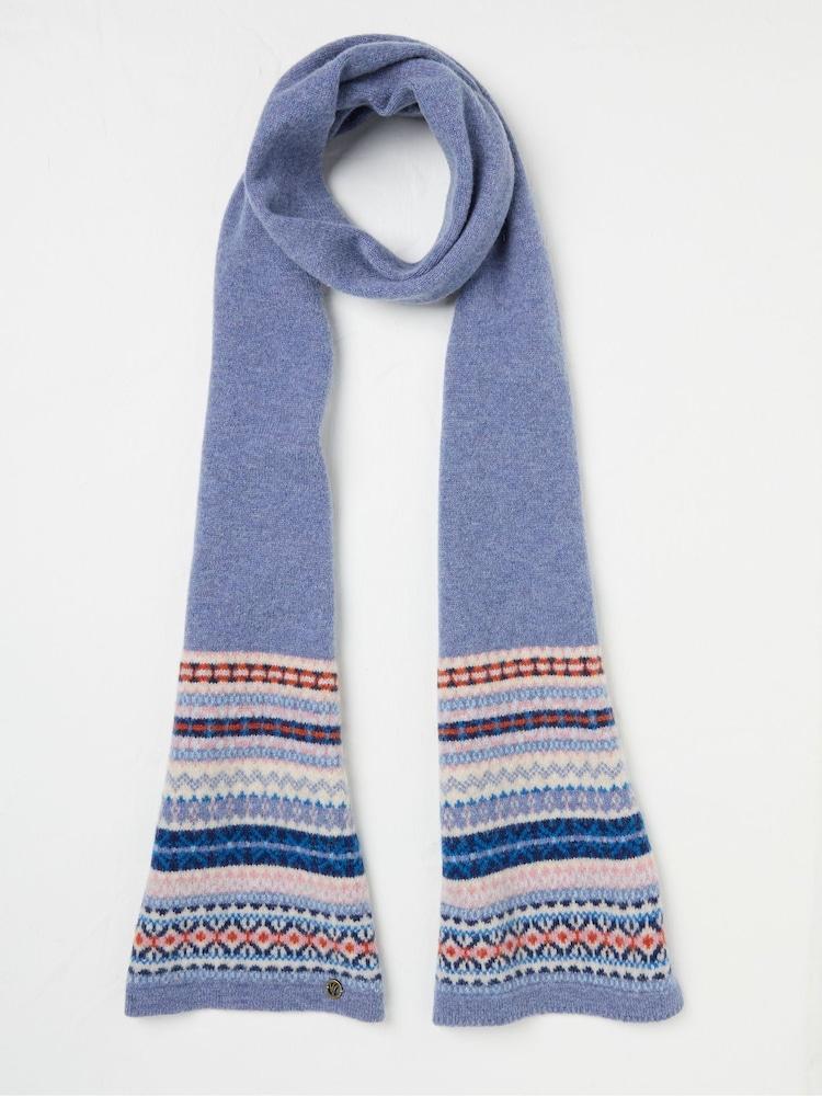 Fat Face Blue Lambswool Fairisle Scarf