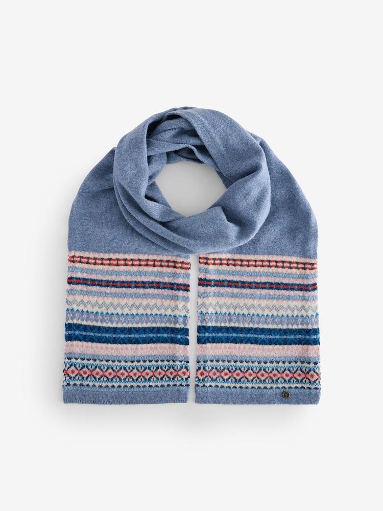 Fat Face Blue Lambswool Fairisle Scarf