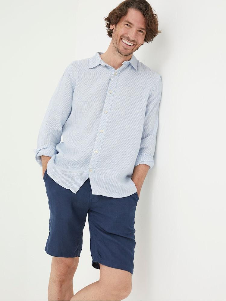 Fat Face Blue Linen Flat Front Shorts