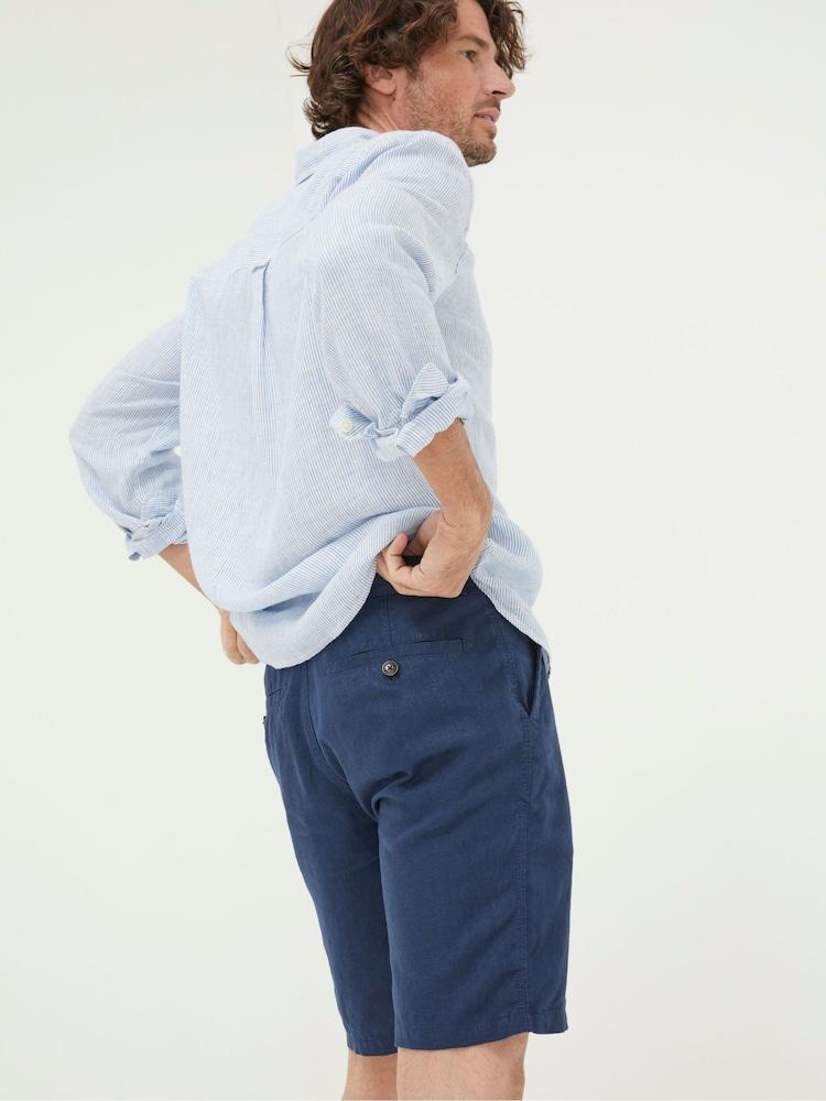 Fat Face Blue Linen Flat Front Shorts