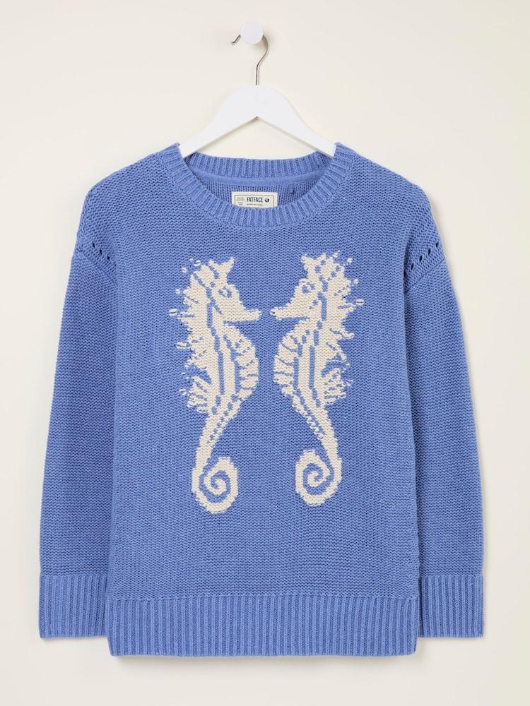 fat face Blue MCS Seahorse Knitted Jumper