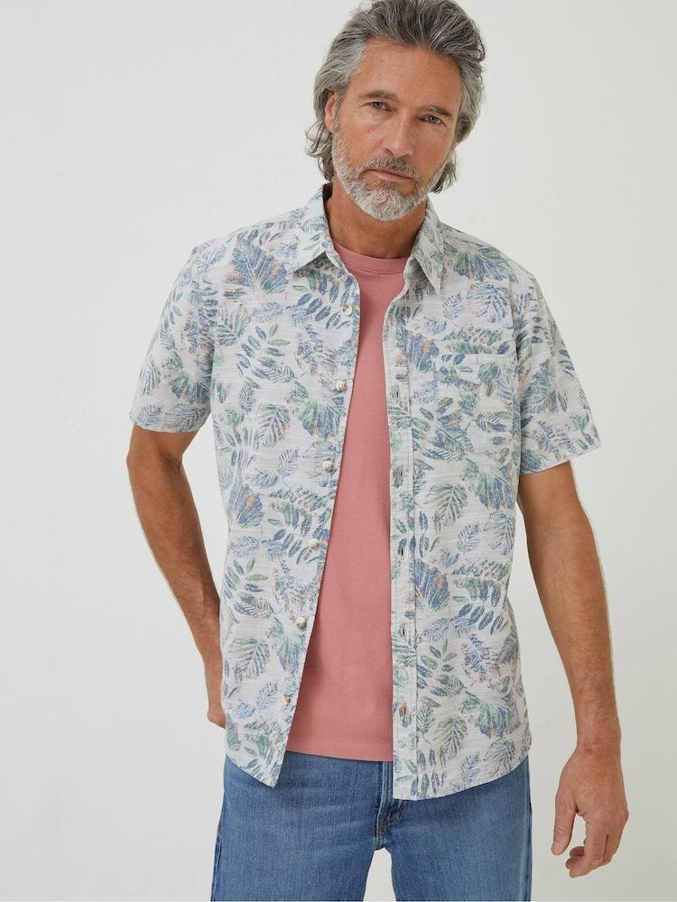 Fat Face Blue National Forest Leaf Print Shirt