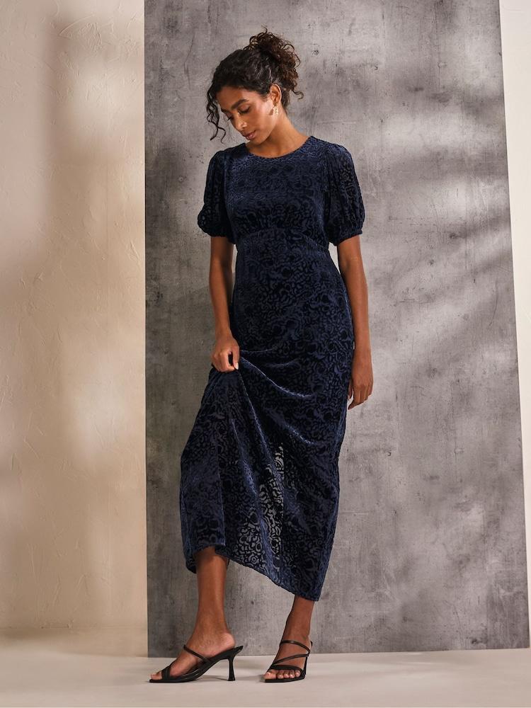 Fat Face Blue Nora Burnout Midi Dress