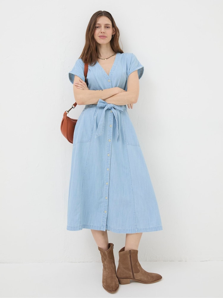 Fat Face Blue Odette Denim Midi Dress
