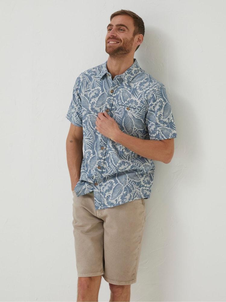 Fat Face Blue Paddon Palm Print Shirt