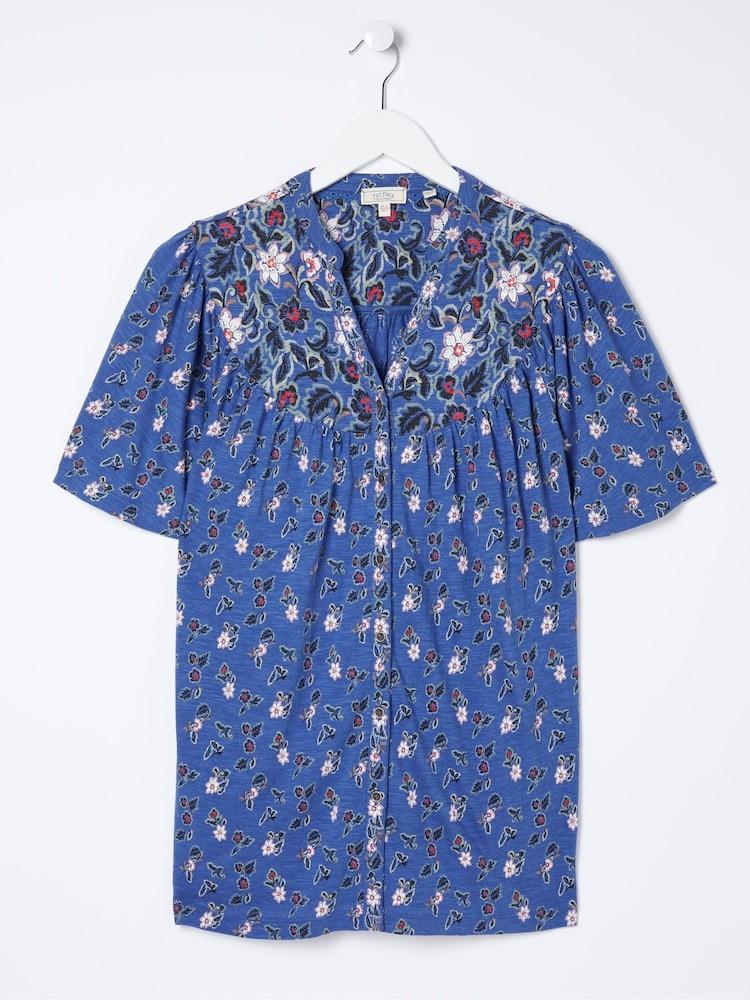fat face Blue Polly Layered Floral Top
