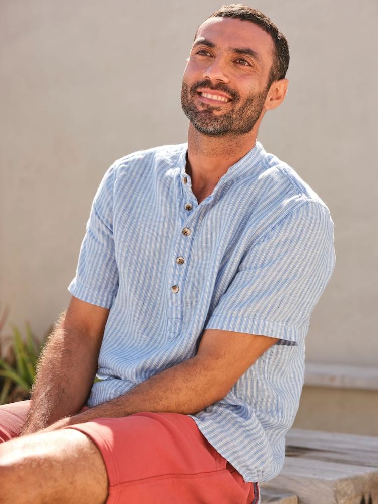 Fat Face Blue Popover Stripe Linen Shirt