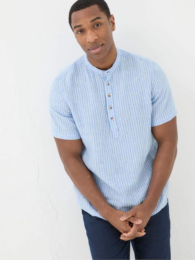Fat Face Blue Popover Stripe Linen Shirt