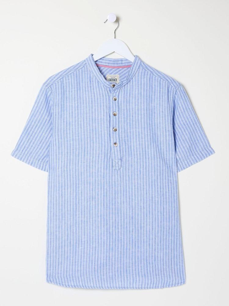 fat face Blue Popover Stripe Linen Shirt
