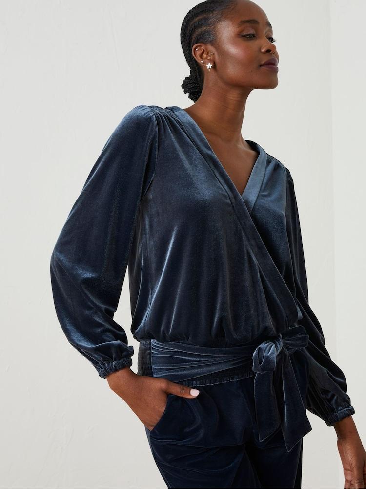 Fat Face Blue Reese Velvet Wrap Top