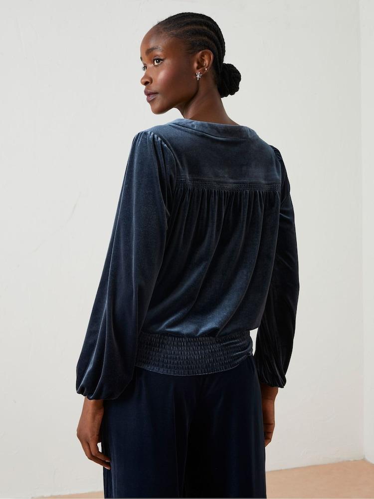 Fat Face Blue Reese Velvet Wrap Top
