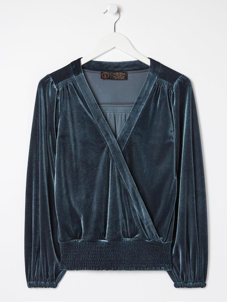 fat face Blue Reese Velvet Wrap Top
