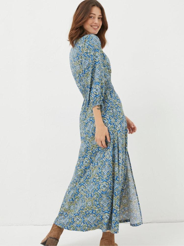 Fat Face Blue Rene Aztec Texture Midi Dress