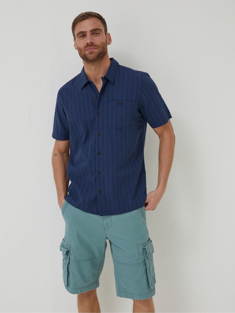 Fat Face Blue Self Stripe Revere Shirt