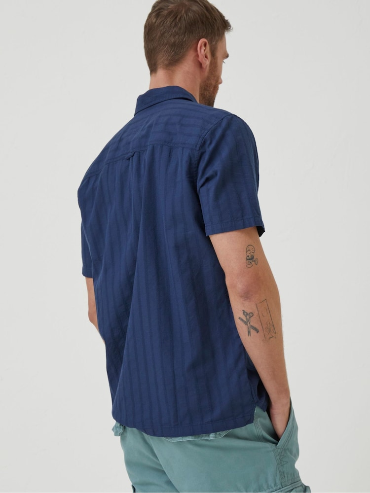 Fat Face Blue Self Stripe Revere Shirt