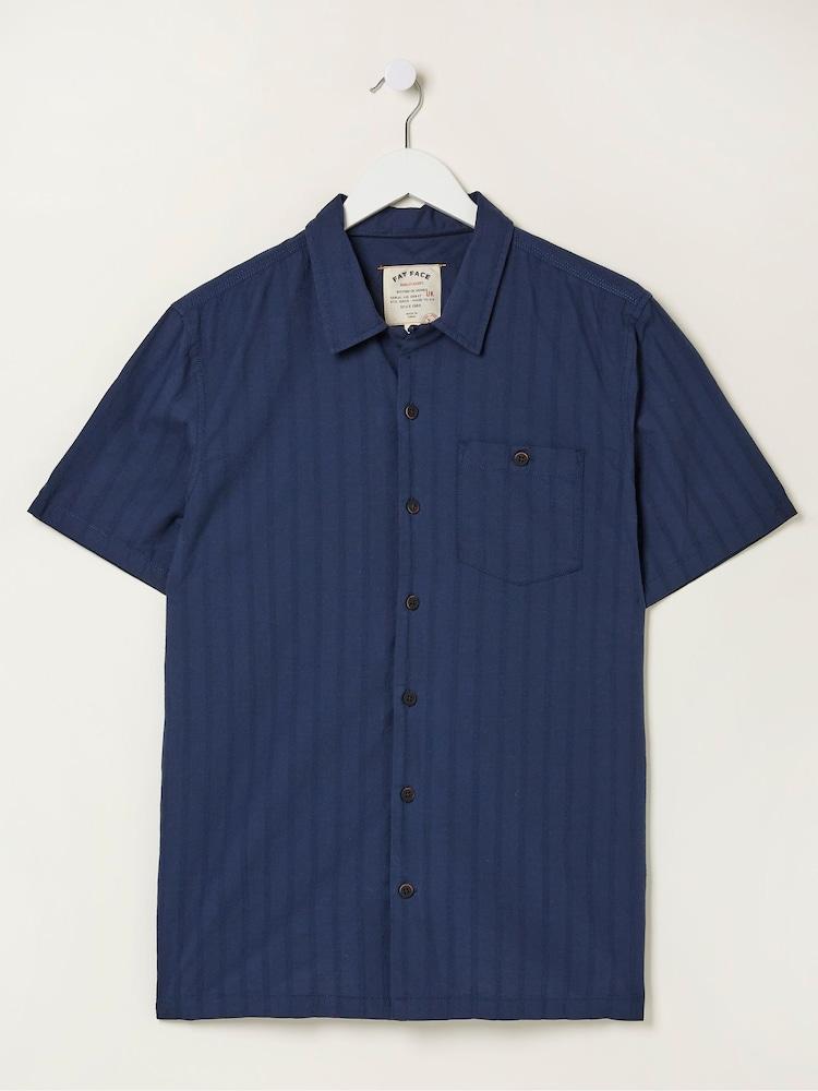 fat face Blue Self Stripe Revere Shirt