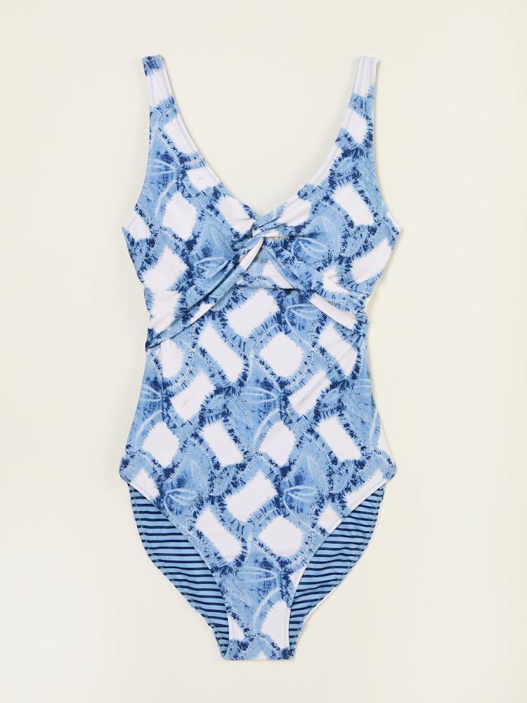 fat face Blue Sennen Leaf Print Twist Swimsuit