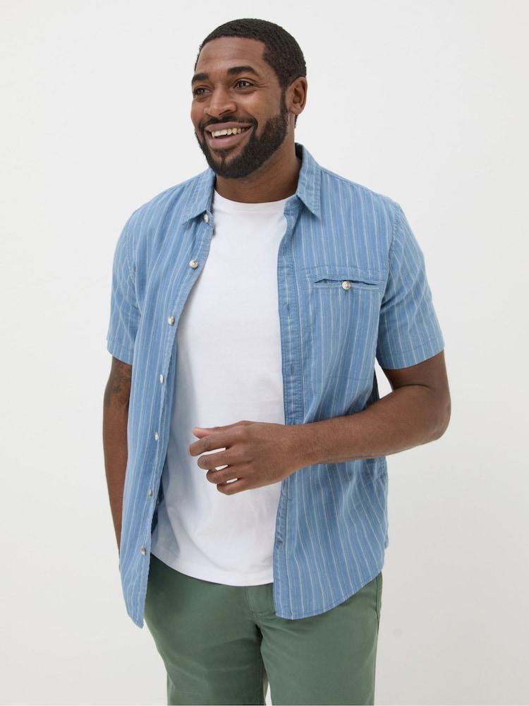 Fat Face Blue Short Sleeve Burford Stripe Shirt
