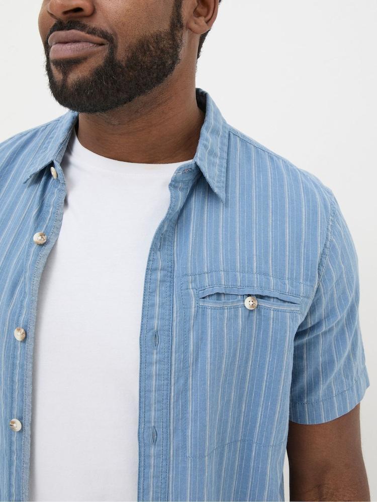 fat face Blue Short Sleeve Burford Stripe Shirt