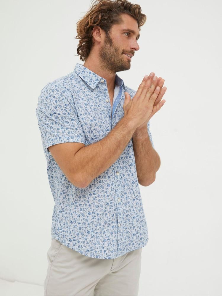 Fat Face Blue Short Sleeve Floral Print Shirt