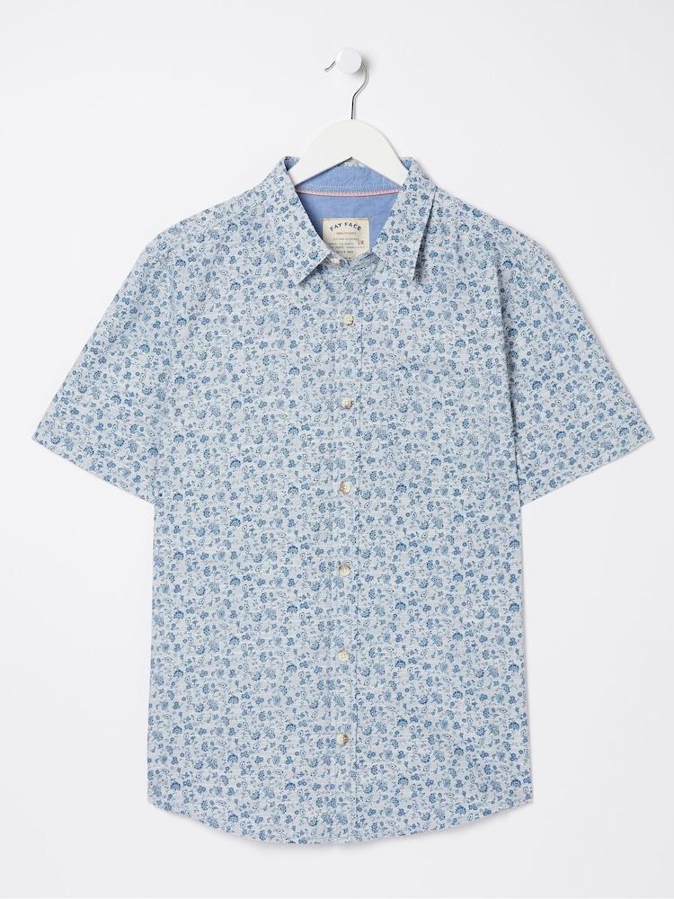 fat face Blue Short Sleeve Floral Print Shirt
