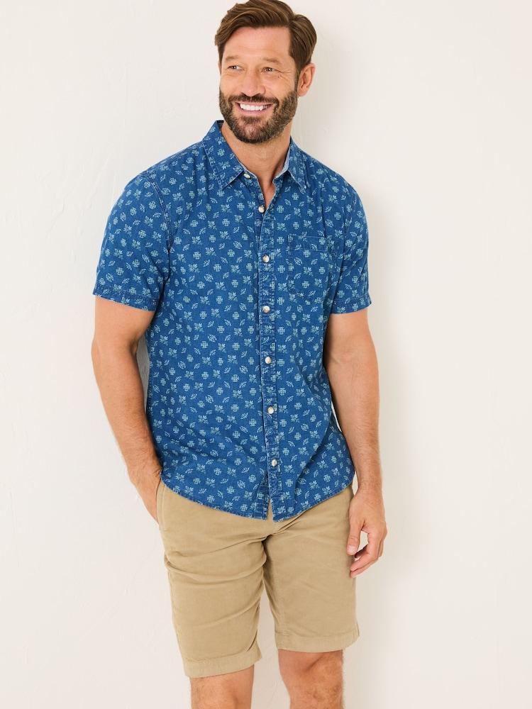 Fat Face Blue Short Sleeve Geometric Print Shirt
