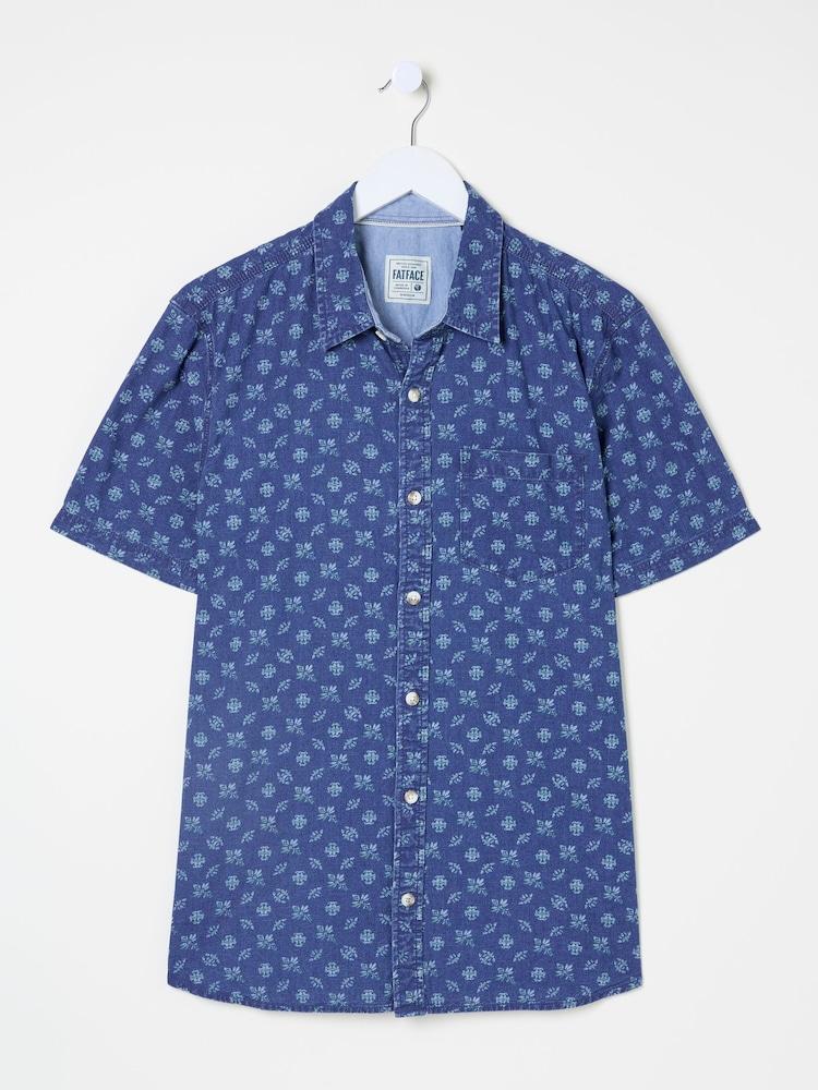 fat face Blue Short Sleeve Geometric Print Shirt