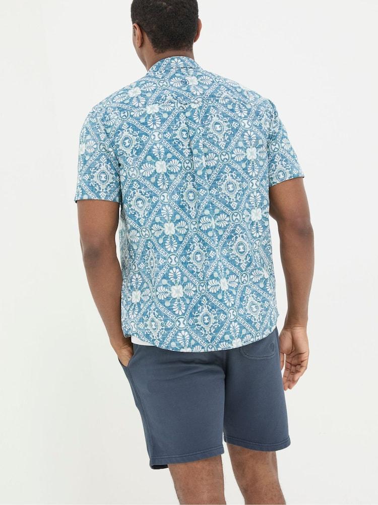 Fat Face Blue Short Sleeve Large Tile Print Shirt