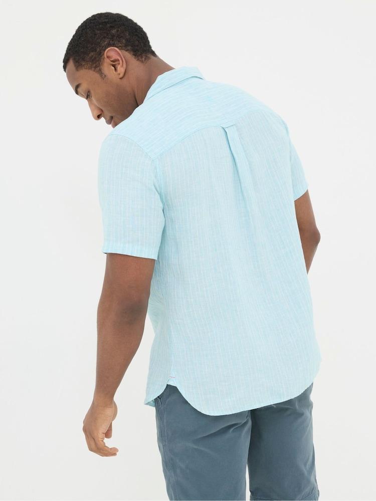 Fat Face Blue Short Sleeve Stripe Linen Shirt