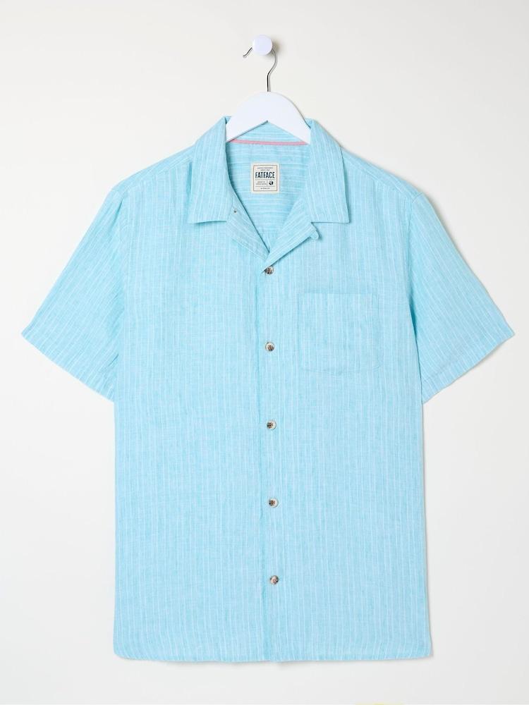 fat face Blue Short Sleeve Stripe Linen Shirt
