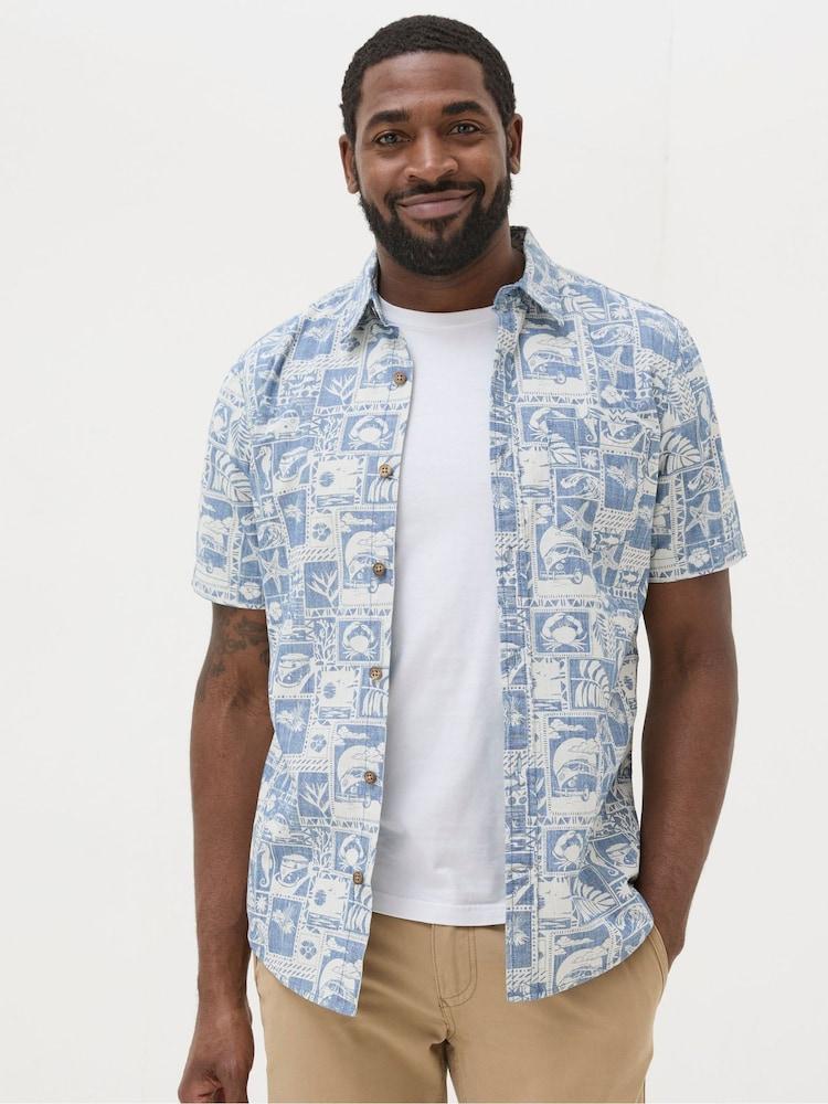 Fat Face Blue Short Sleeve Tile Print Shirt