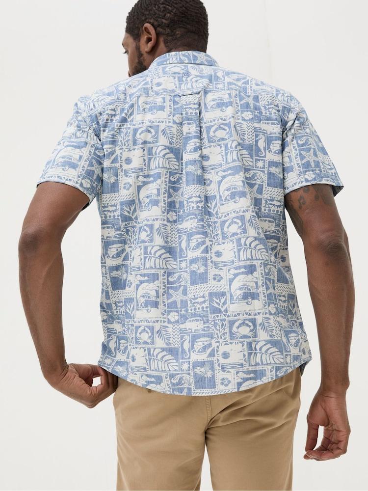 Fat Face Blue Short Sleeve Tile Print Shirt