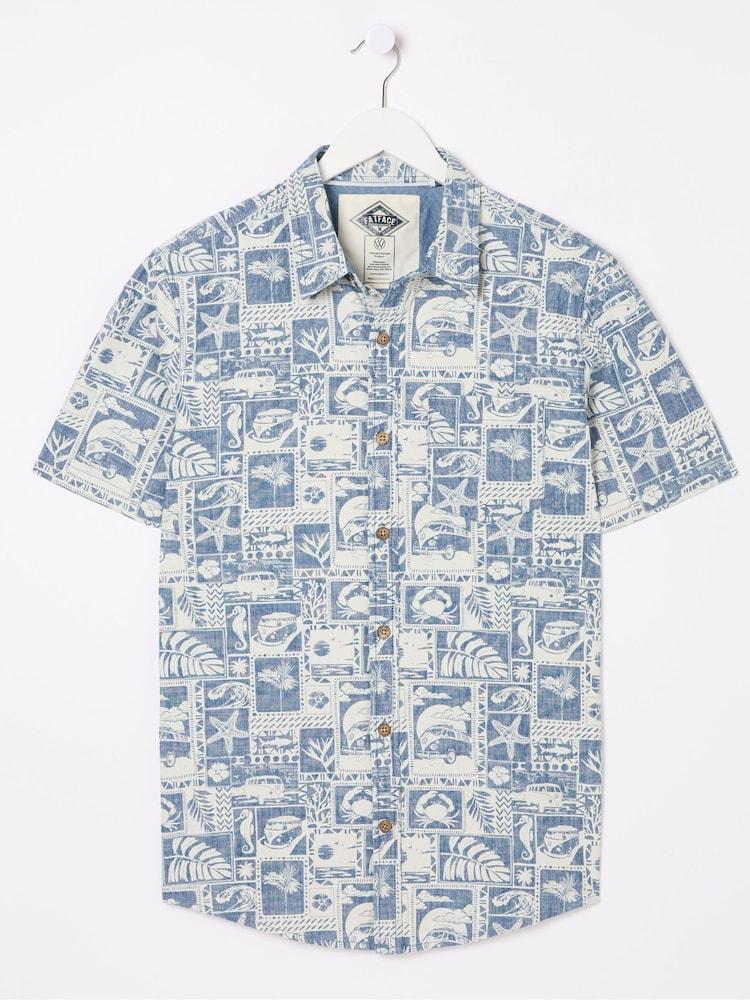 fat face Blue Short Sleeve Tile Print Shirt