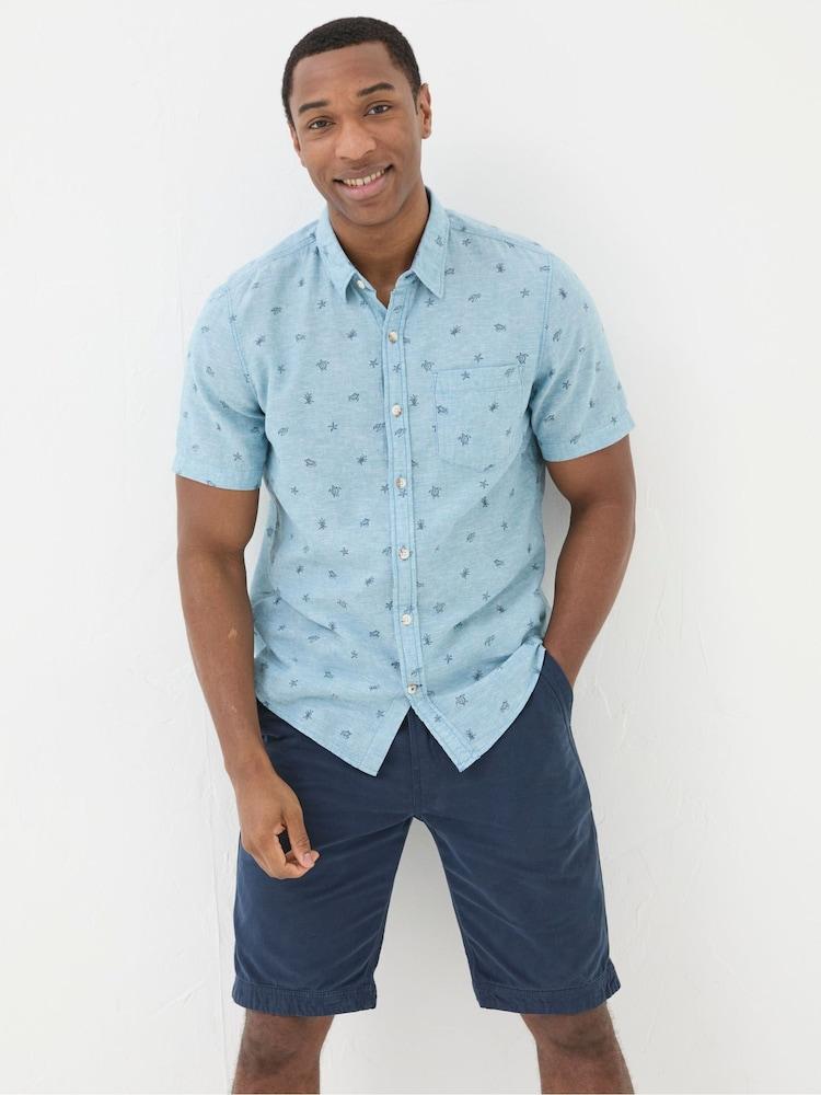 Fat Face Blue Short Sleeve Turtle Print Shirt