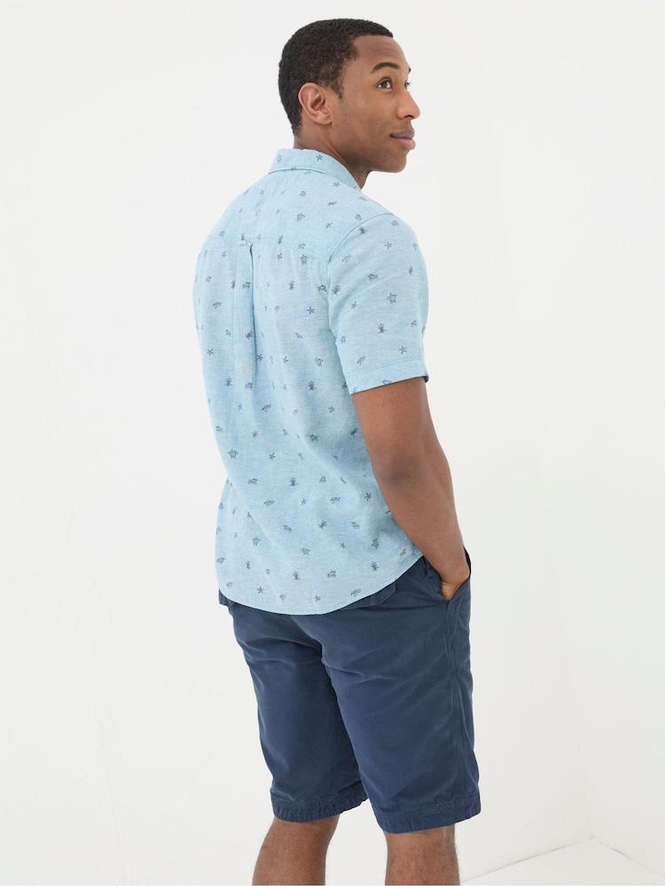 Fat Face Blue Short Sleeve Turtle Print Shirt