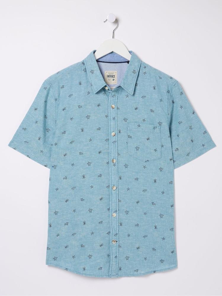 fat face Blue Short Sleeve Turtle Print Shirt