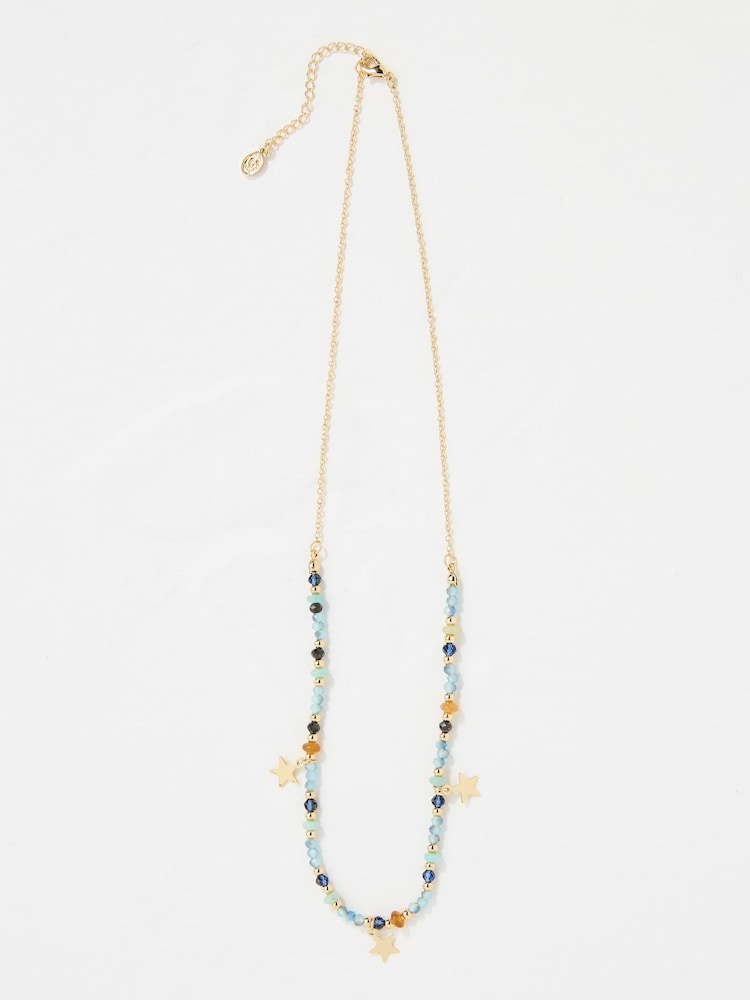 Fat Face Blue Star Charm Beaded Necklace