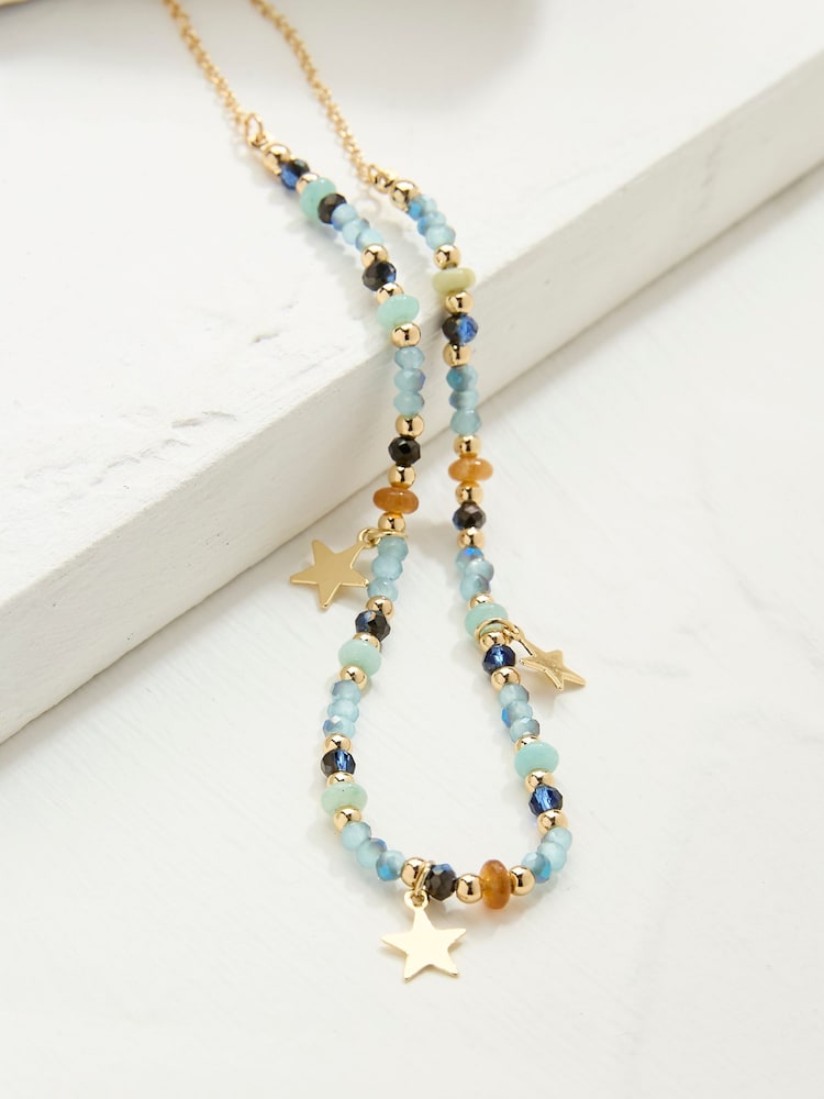 Fat Face Blue Star Charm Beaded Necklace
