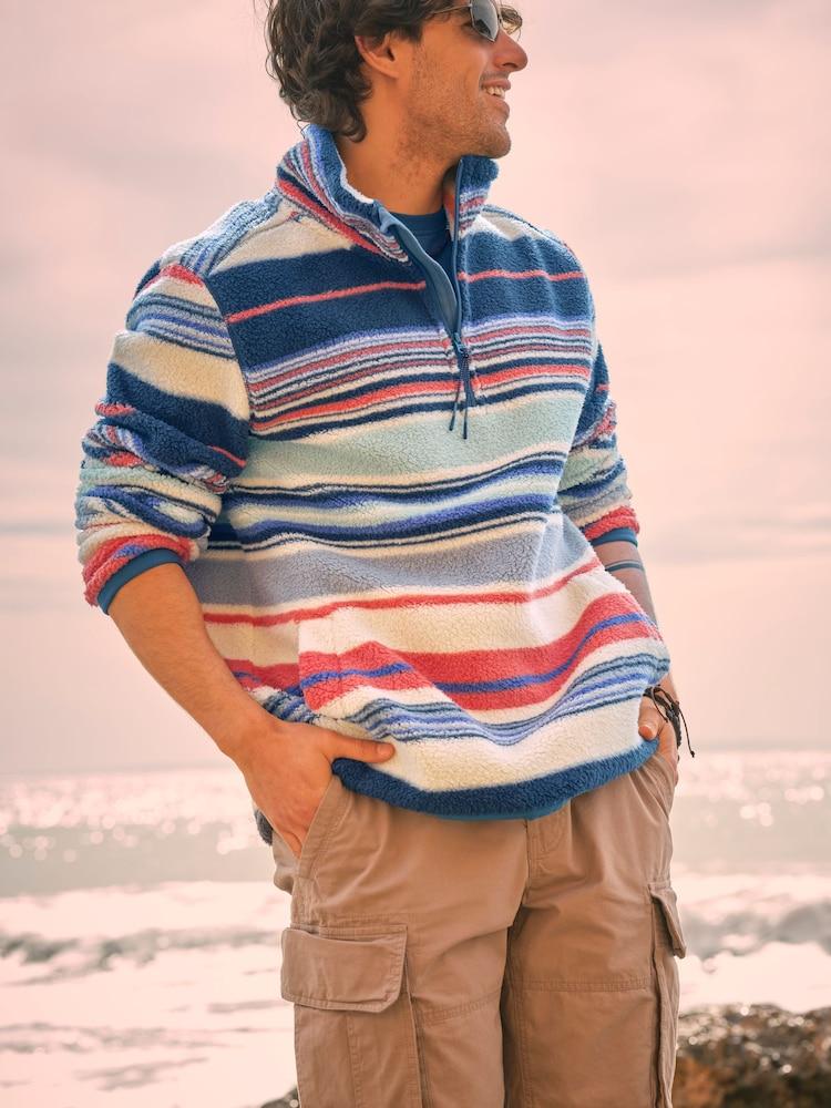 Fat Face Blue Stripe Fleece Half Zip